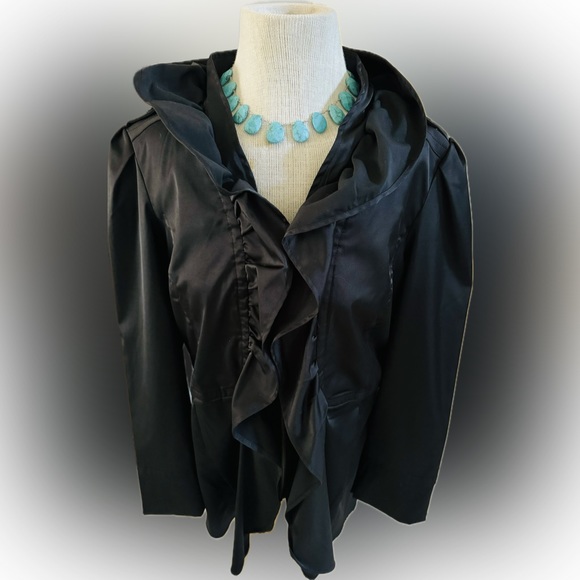 NWOT Ruby Cho Gorgeous Black Ruffled Zippered Jacket Size M Retail $148 - Picture 1 of 10